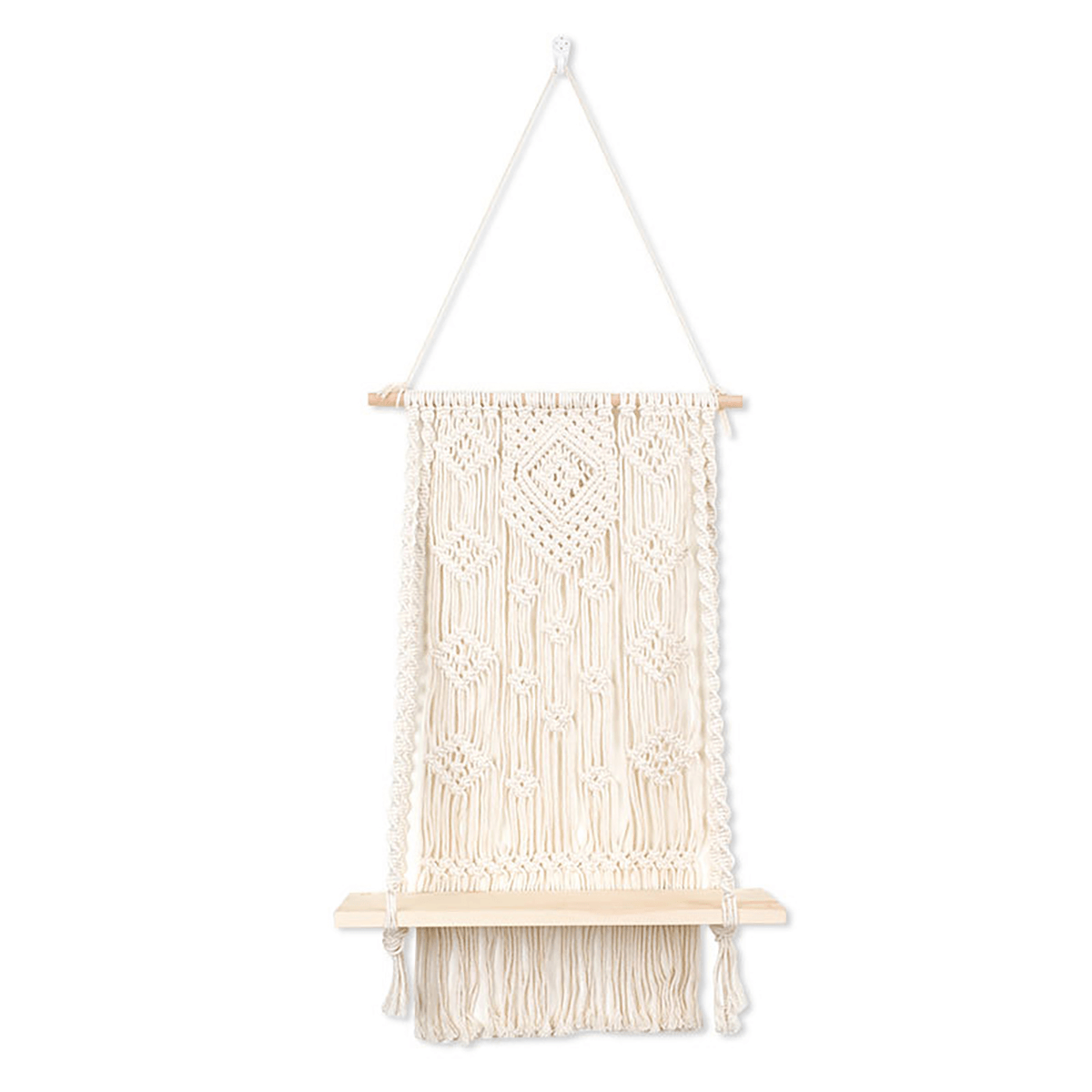 Macrame Plant Hanger Basket Hand Woven Tapestry Wood Pot Shelf Room Decoration MRSLM