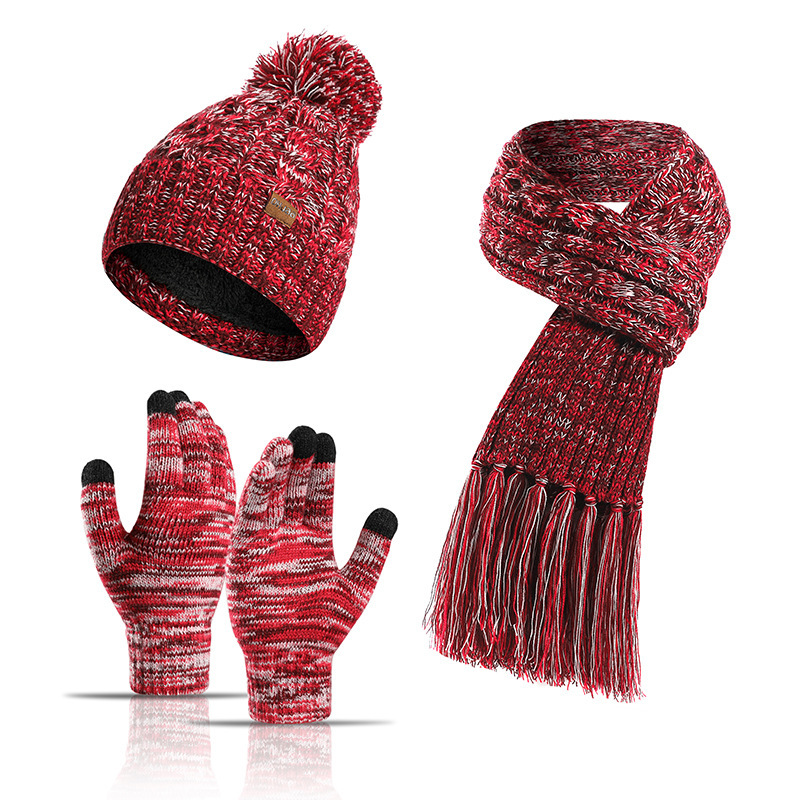 Three-Piece Hat Thick Scarf Touch Screen Gloves dylinoshop