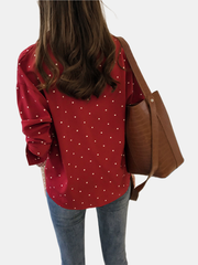 Polka Dot Print V-Neck Long Sleeve Casual Blouse dylinoshop