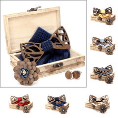 Handkerchief Cufflinks Set Wooden Bow Tie Bowknots for Wedding Pocket Square Hanky Cravat Decor Supplies MRSLM