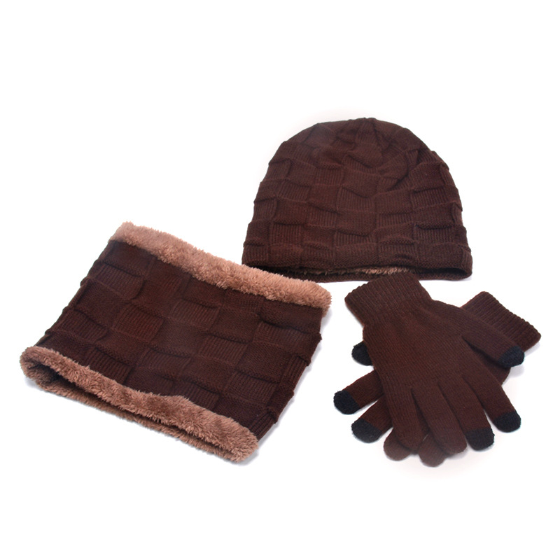 Hat Scarf Gloves Three-Piece Suit plus Velvet Knitted Outdoor Warmth dylinoshop