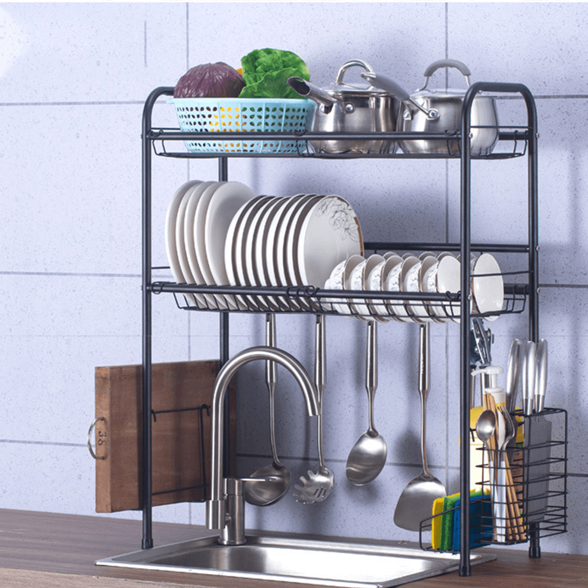 60/70/80/90Cm 304 Stainless Steel Rack Shelf Double Layers Storage for Kitchen Dishes Arrangement MRSLM