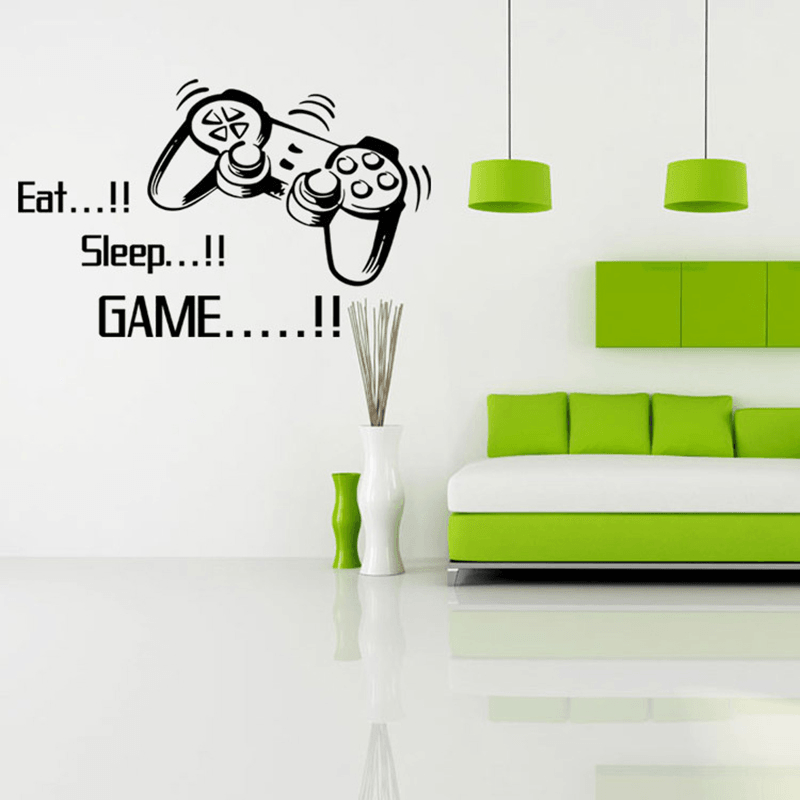 Creative Art Game Handle Wall Stickers "EAT SLEEP GAME" Black Vinyl Removable Printed Game Lovers Bedroom Wall Stickers Hot Play Game Handle Living Room Bedroom Personality Decoration Wall Stickers MRSLM