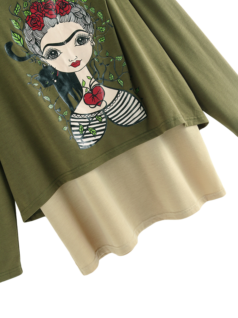 Print Girl Button Long Sleeve Vintage Blouse dylinoshop