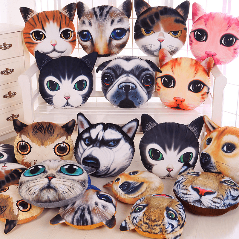 Creative Funny 3D Dog Cat Head Pillow PP Cotton Simulation Animal Cushion Birthay Gift Trick Toys MRSLM