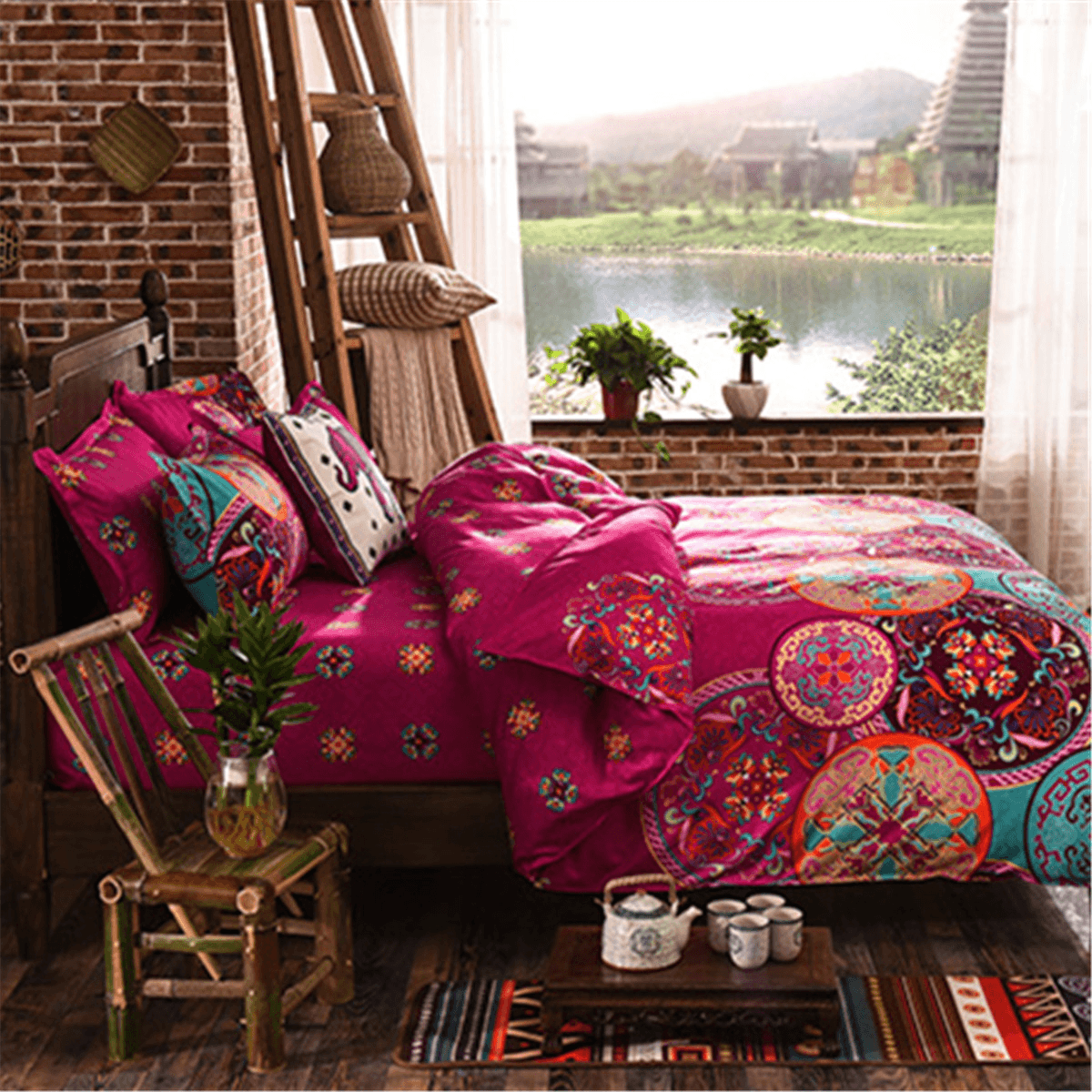 4Pcs Oriental Mandala Polyester Single Double Queen Size Bedding Pillowcases Quilt Duvet Cover Set MRSLM