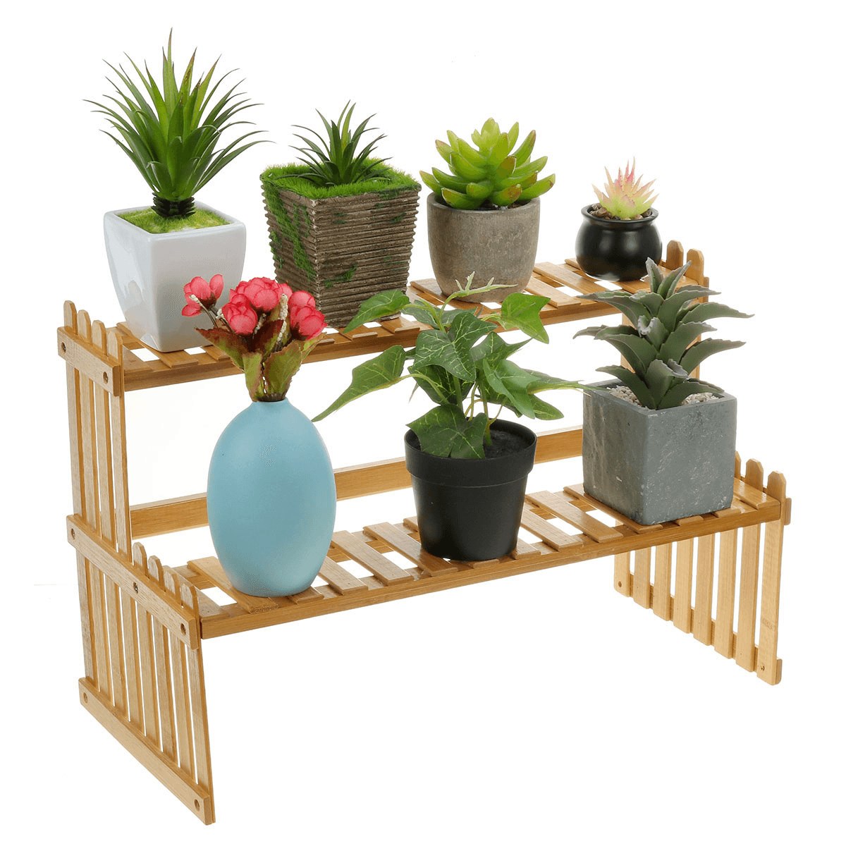 2 Tiers Succulent Plant Flower Bonsai Pot Shelf Display Storage Desk Rack Holder Mini Bookshelf dylinoshop