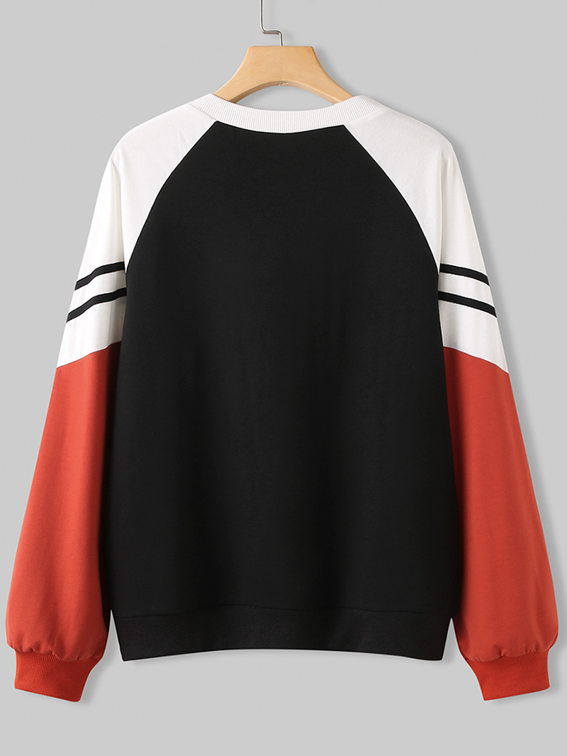 Women Contrasting Colors High Neck Long Raglan Sleeves Pullover Sweatshirts dylinoshop