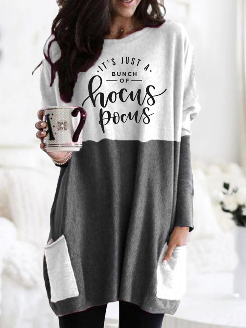 Women Halloween Patchwork Letter Printed Casual Mid-Length Sweatshirts with Pockets dylinoshop