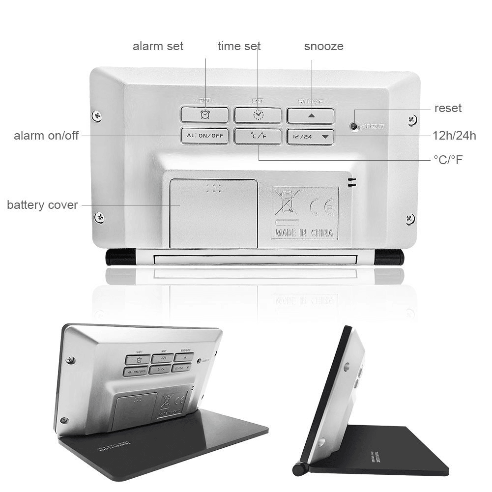 DC-11 Electronic Travel Alarm Clock Folding Desk Clock with Temperature Date Time Calendar MRSLM