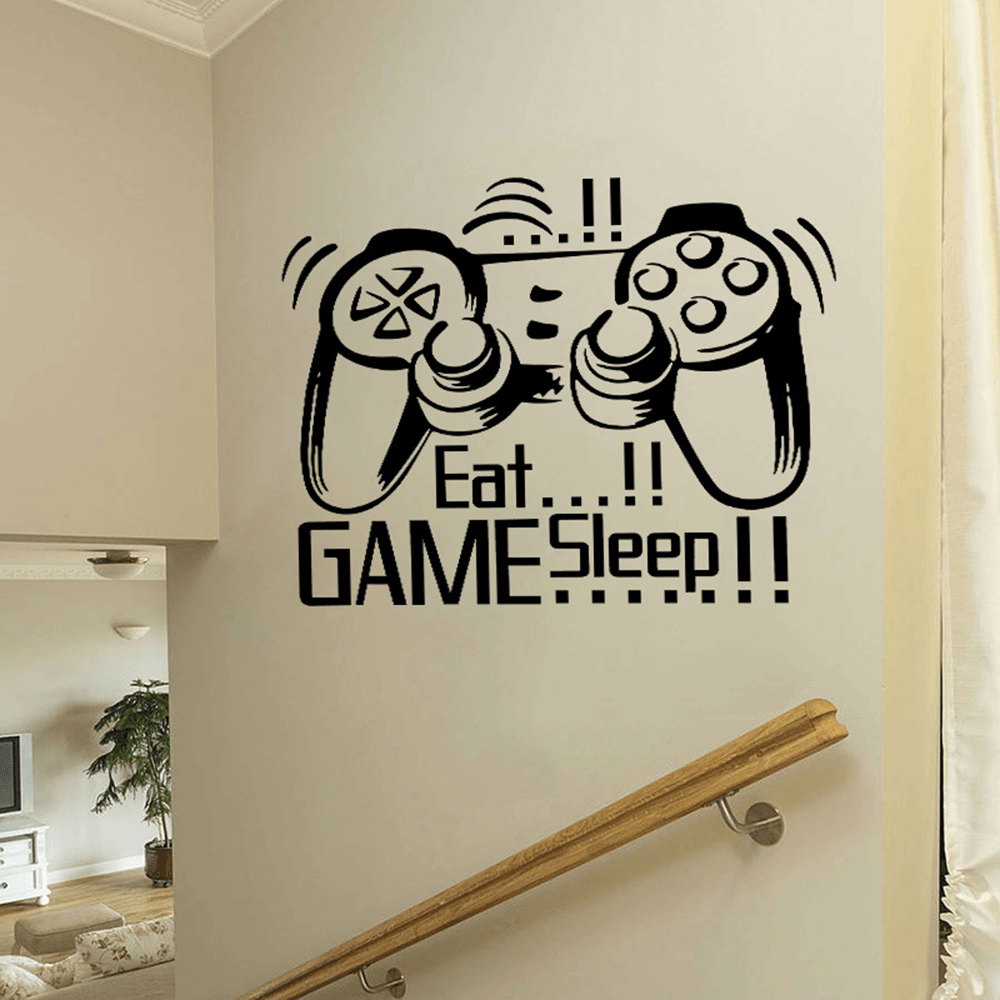 Creative Art Game Handle Wall Stickers "EAT SLEEP GAME" Black Vinyl Removable Printed Game Lovers Bedroom Wall Stickers Hot Play Game Handle Living Room Bedroom Personality Decoration Wall Stickers MRSLM