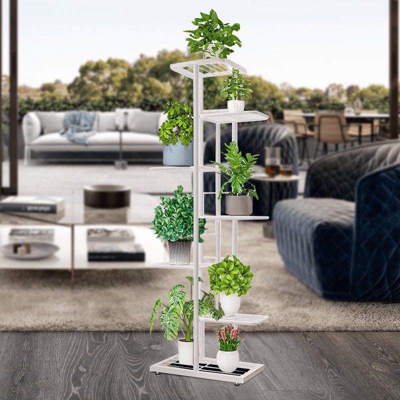 7/8 Black/White Layers Retro Iron Plant Stand Pot Plant Display Shelves Garden Home Decoration MRSLM