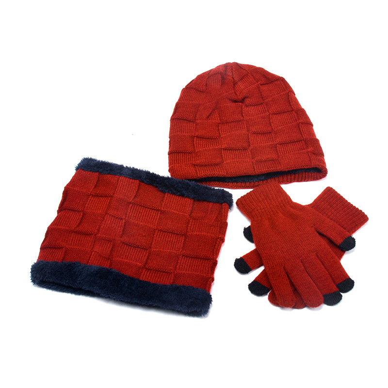 Hat Scarf Gloves Three-Piece Suit plus Velvet Knitted Outdoor Warmth dylinoshop