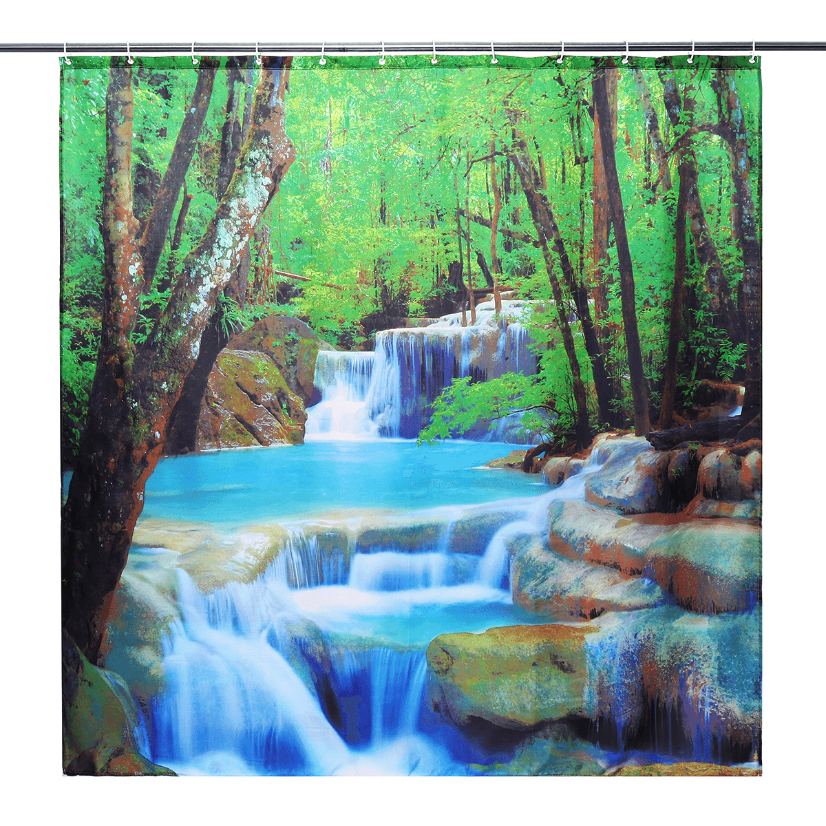 3D Waterfall Nature Scenery Bath Shower Curtain Water Resistant Bathroom Shield MRSLM