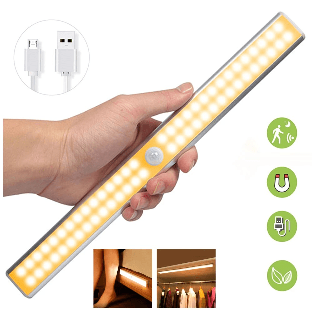 LED Closet Light USB Rechargeable Under-Cabinet Lamp Wireless Motion Sensor Night Light with Magnetic Strip for Cabinet Wardrobe MRSLM