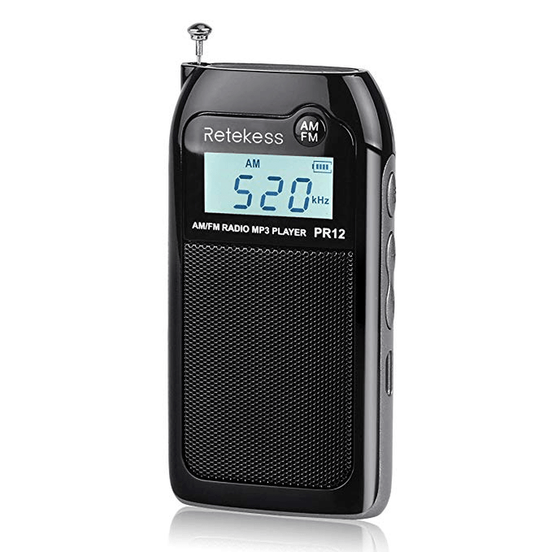 Retekess PR12 AM FM Radio Digital Tuning Radio Receiver MP3 Music Player with Rechargeable Battery MRSLM