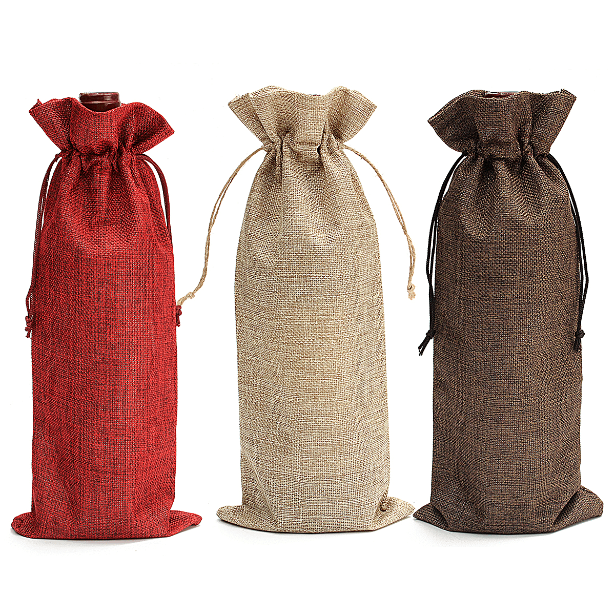 5PCS Natural Jute Burlap Vintage Wedding Favours Hessian Wine Bottle Bags Gift MRSLM