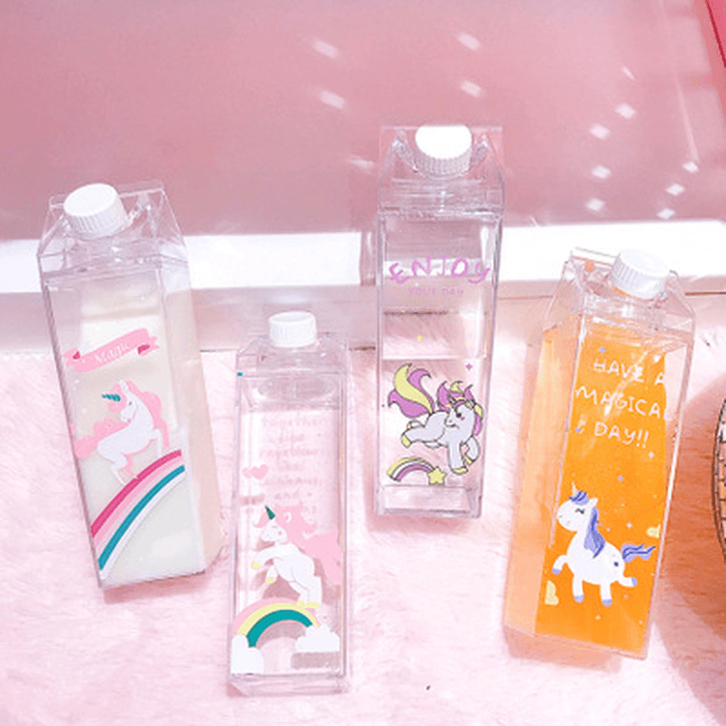 500Ml Fantastic Summer Unicorn Cartoon Milk Drink Box Water Bottle Birthday Kid Clear Plastic Water Bottle Gym Sport Cactus Juice Frui Holder Fitness Picnic MRSLM