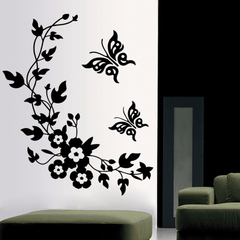 Funny Novelty Butterfly Flower Vine Bathroom Wall Sticker Home Decoration Vinyl Wall Decals MRSLM