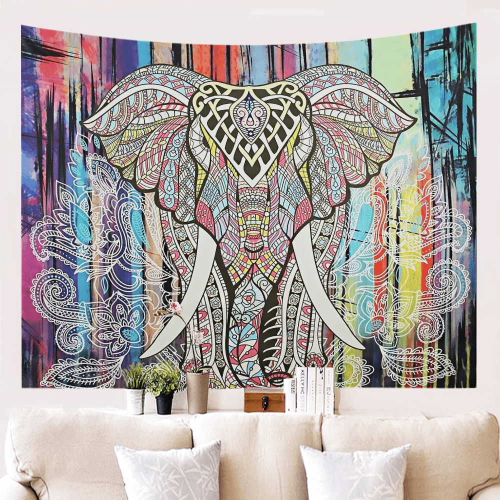 Mandala Tapestry Elephant Psychedelic Tapestry Animal Wall Hanging Bohemia Wall Tapestry Galaxy for Home Decor Hippie Blanket MRSLM