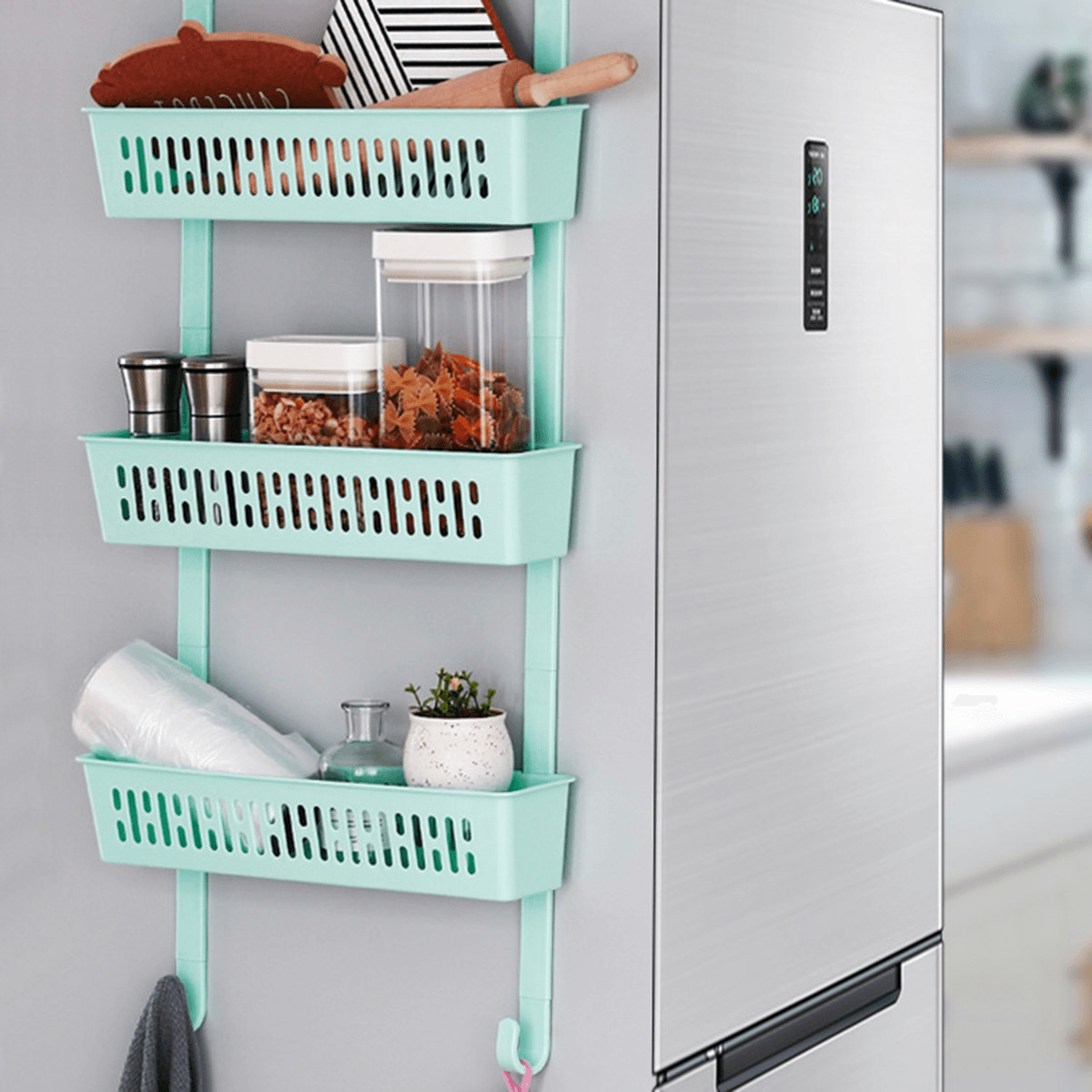 Wall Mounted Side Refrigerator Rack 3 Layer Shelf Kitchen Storage Rack MRSLM