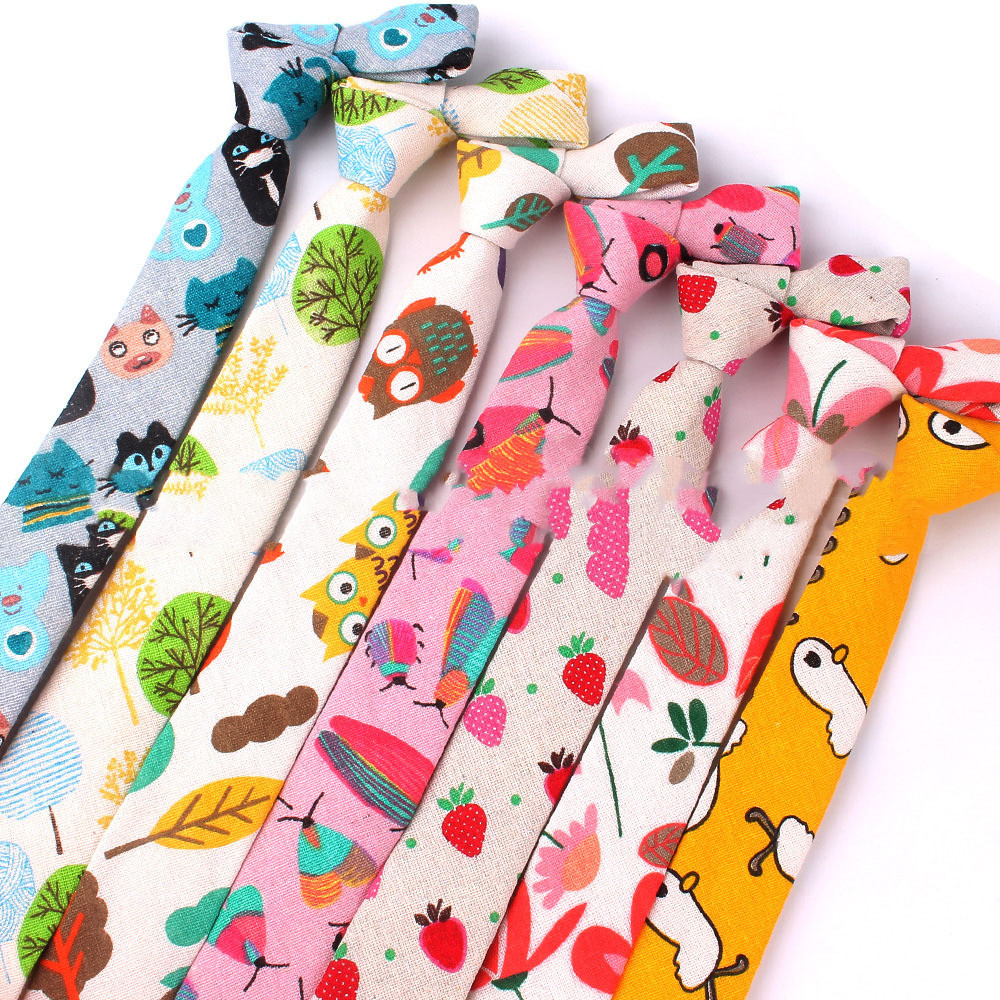 Cartoon Men and Women Tie Cotton, Linen Animal and Plant Print Tie Narrow Version 6Cm dylinoshop