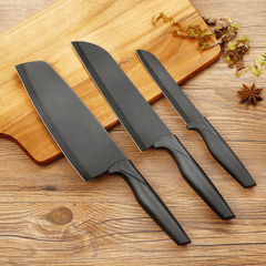 3PCS Black Stainless Steel Kitchen Knife Coating Non-Stick Sharp Blade Chef Knife Set Light Weight Handle Kitchen Knife Gift MRSLM