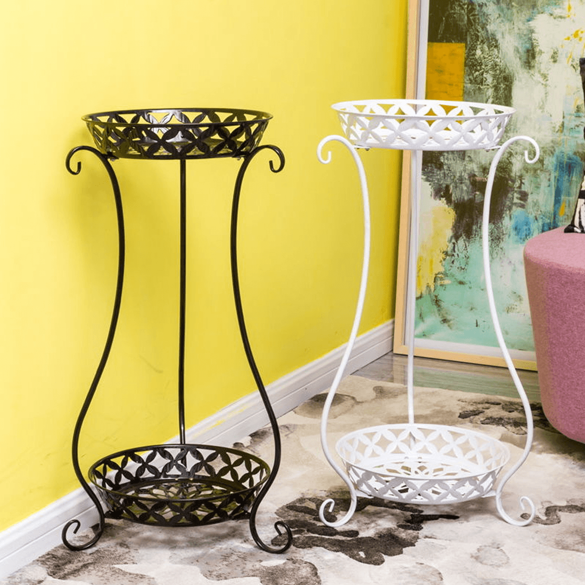 2 Tiers Metal Pot Flower Shelf Plant Stand Rack Display Indoor Outdoor dylinoshop