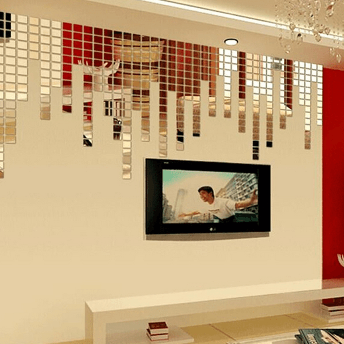 100PCS Living Room TV Background Wall Decoration Paste 3D Square Mirror Wall Sticker, Crystal 3D Acrylic Wall Paste dylinoshop