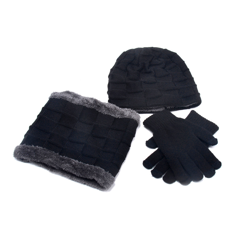 Hat Scarf Gloves Three-Piece Suit plus Velvet Knitted Outdoor Warmth dylinoshop