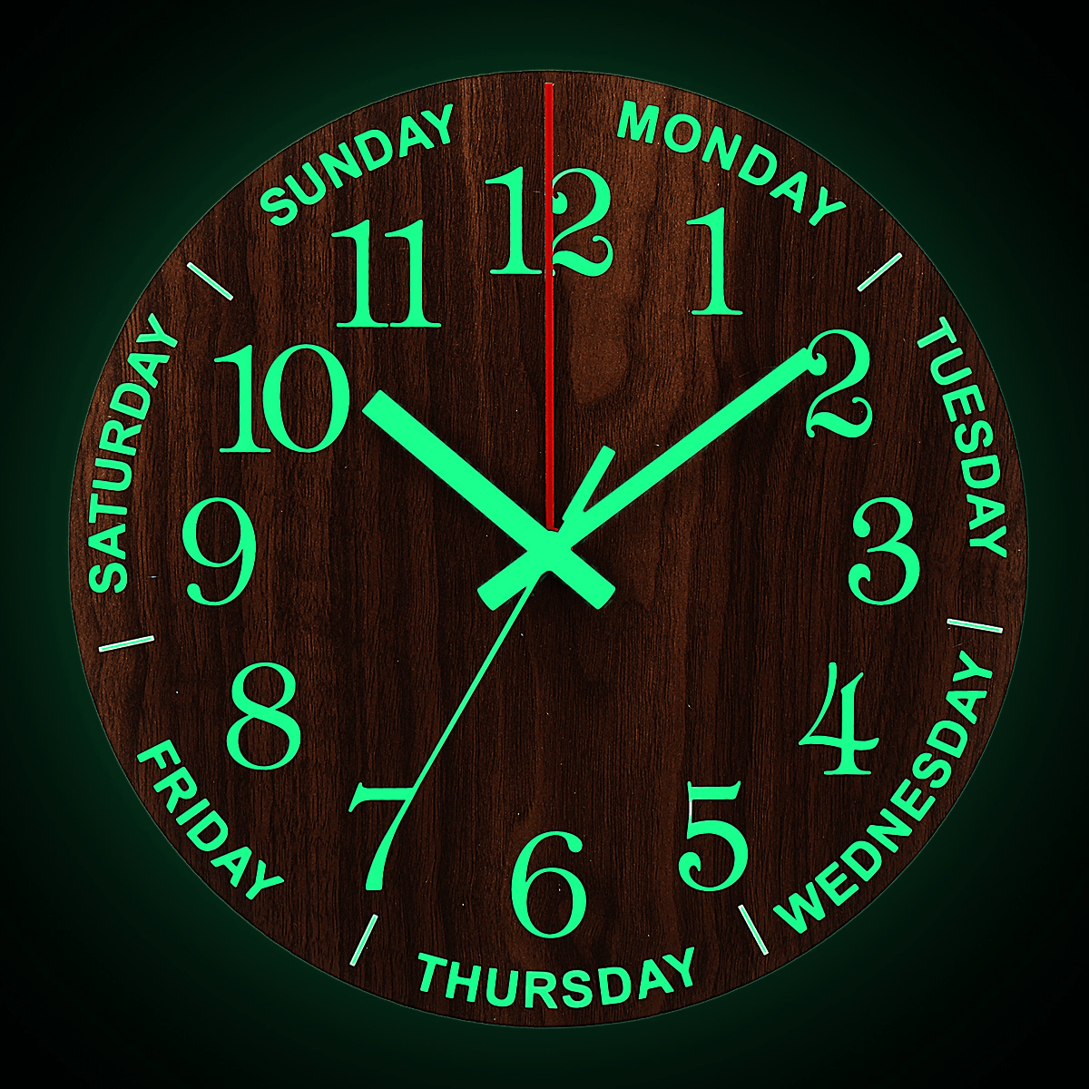 12 Inch Luminous Wall Clock Wooden Silent Non-Ticking Clock with Night Light dylinoshop