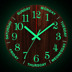 12 Inch Luminous Wall Clock Wooden Silent Non-Ticking Clock with Night Light dylinoshop