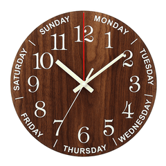 12 Inch Luminous Wall Clock Wooden Silent Non-Ticking Clock with Night Light dylinoshop