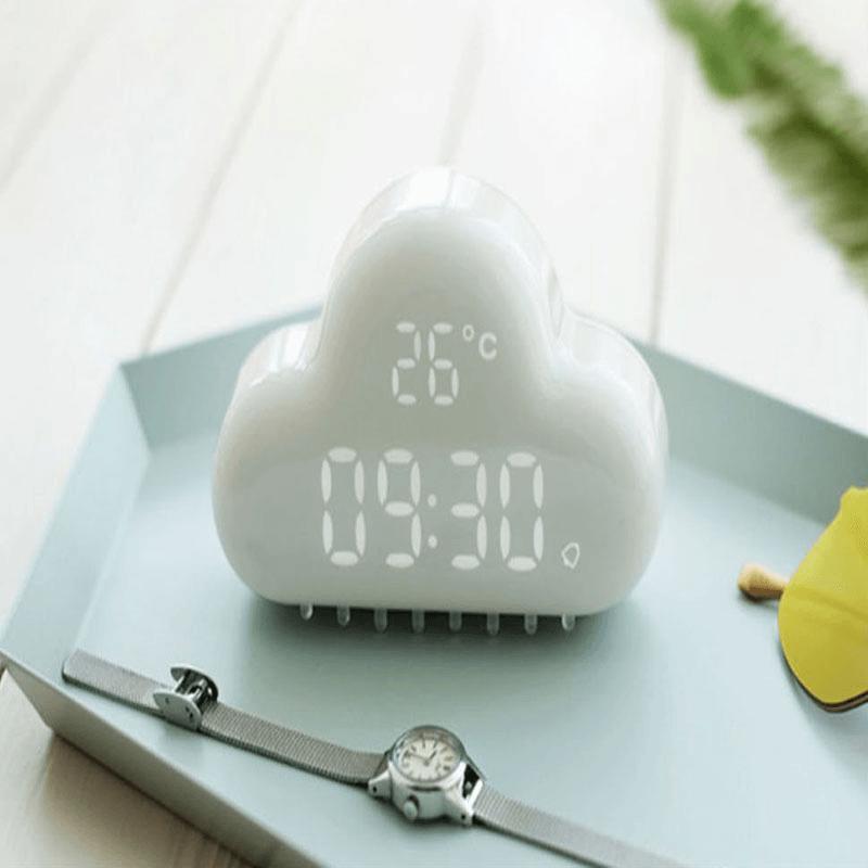 Muid Cloud Alarm Clock Touch Control LED Temperature Display USB Charging Weather Station with Snooze Function MRSLM