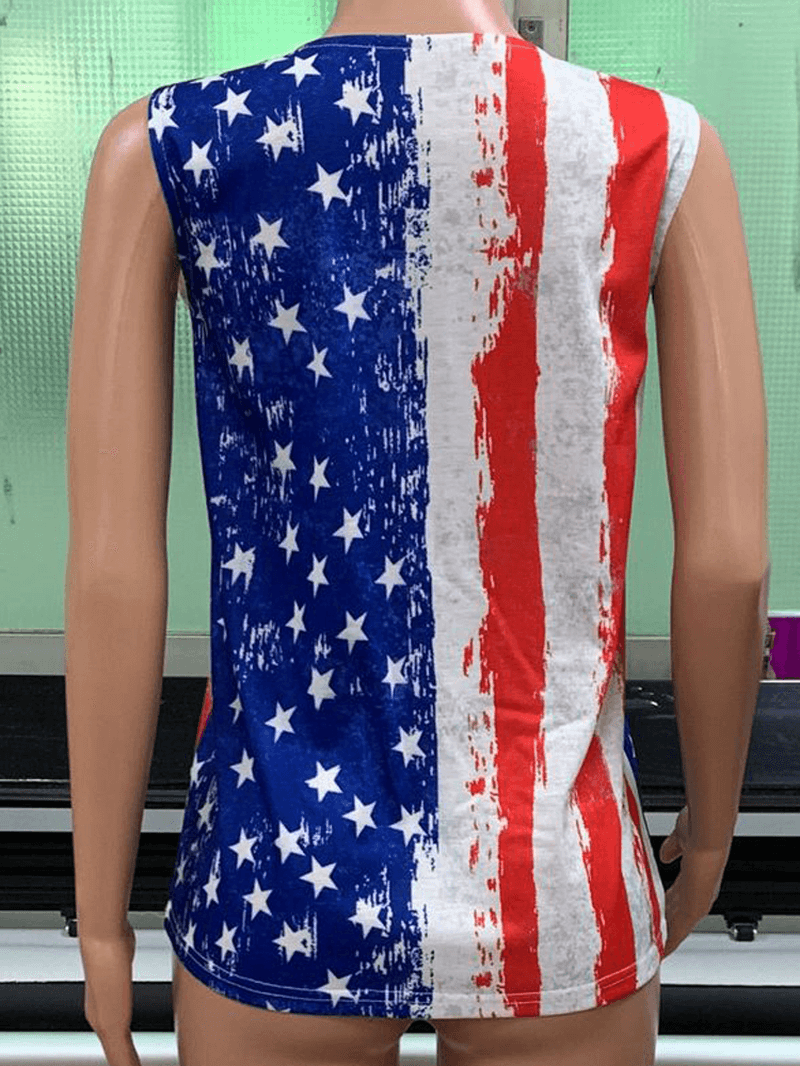 America Flag Print O-Neck Sleeveless Casual Tank Tops dylinoshop