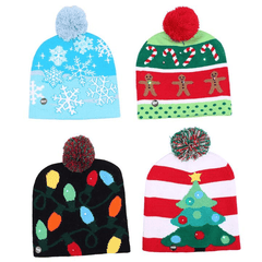 Christmas LED Light Winter Warm Beanie Cap Santa Claus Snowflake Knitted Hat MRSLM