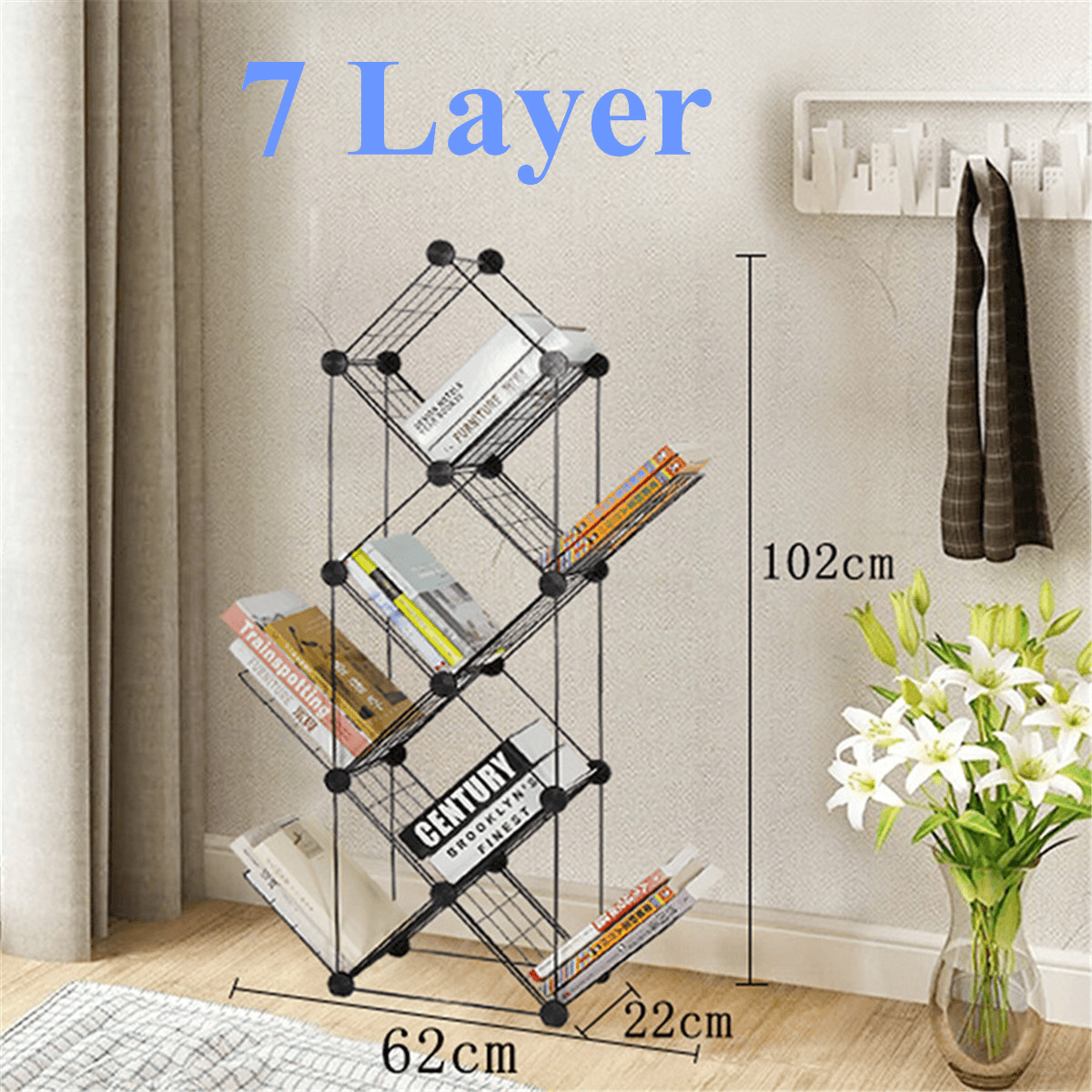 7/9 Tiers Multilayer Combination Wrought Iron Bookshelf File Holder Storage Rack Bookcase Storage Shelf Organizer Home Decorations MRSLM