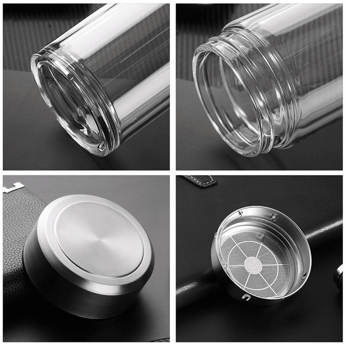 800/1000ML Glass Juice Water Bottle Double Walled Tea Infuser Mug with Travel Sleeve Water Bottles MRSLM