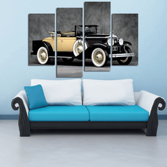 Miico Hand Painted Four Combination Decorative Paintings Retro Yellow Car Wall Art for Home Decoration MRSLM