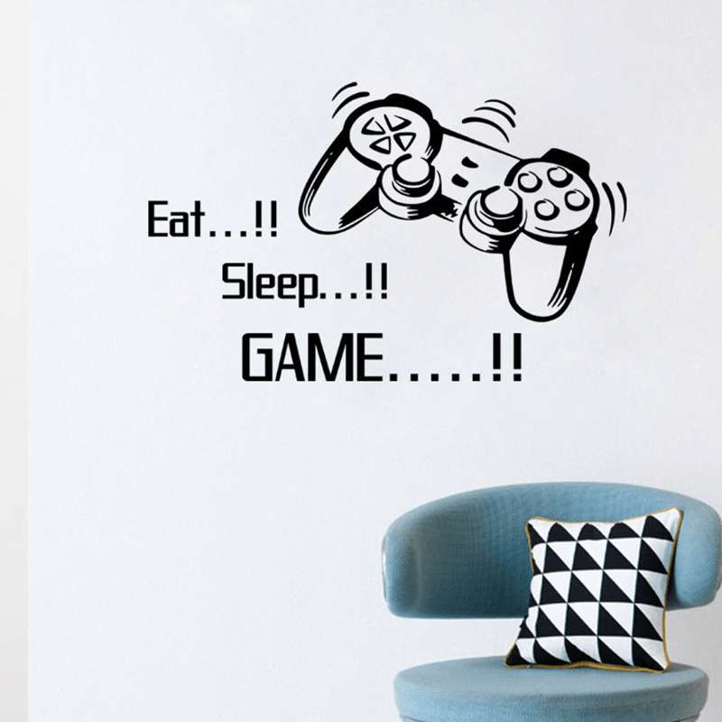 Creative Art Game Handle Wall Stickers "EAT SLEEP GAME" Black Vinyl Removable Printed Game Lovers Bedroom Wall Stickers Hot Play Game Handle Living Room Bedroom Personality Decoration Wall Stickers MRSLM