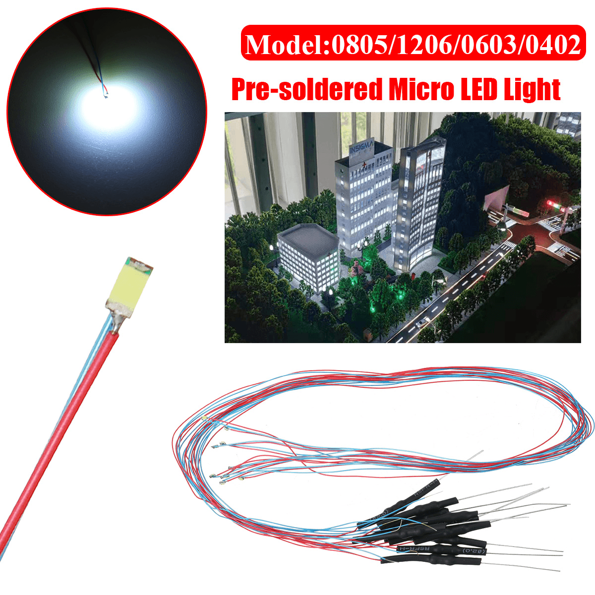 10PCS 30CM 0805/1206/0603/0402 Pre-Soldered Micro LED Light with Resistance for Sand Table Model 12V dylinoshop