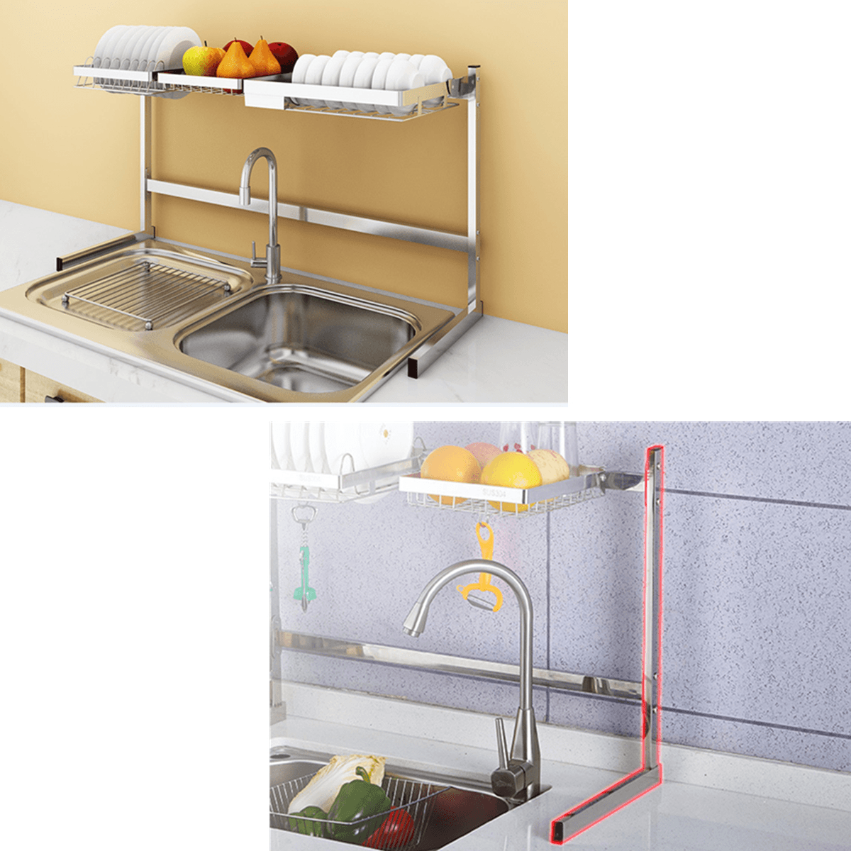 Stainless Steel Kitchen Dish Drying Rack Dish Drainer Rack Storage Shelf Rack Cup Plate Dish Rack Holders Organizer MRSLM