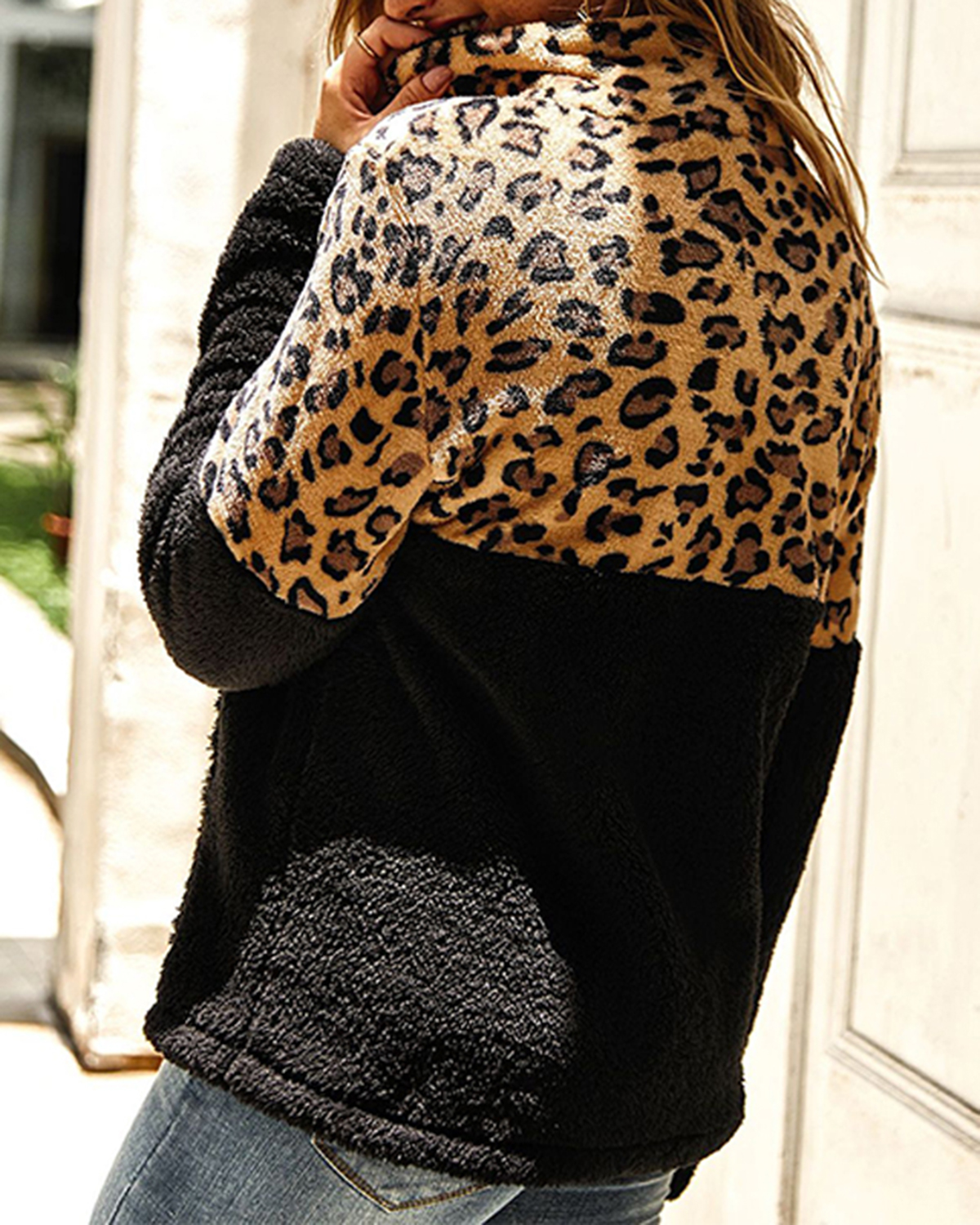 Women Casual Leopard Print Patchwork Long Sleeve Jumper Sweatshirt dylinoshop