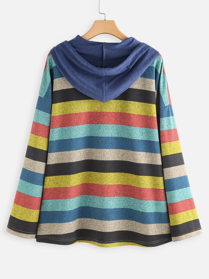 Women Contrast Color Stripe Patchwork Hoodie dylinoshop