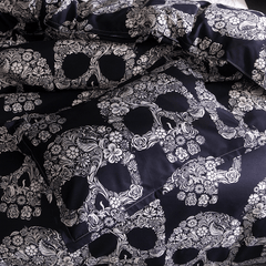 Black White Skull Printed Quilt Cover Pillowcase Halloween Style Bedding Sets MRSLM