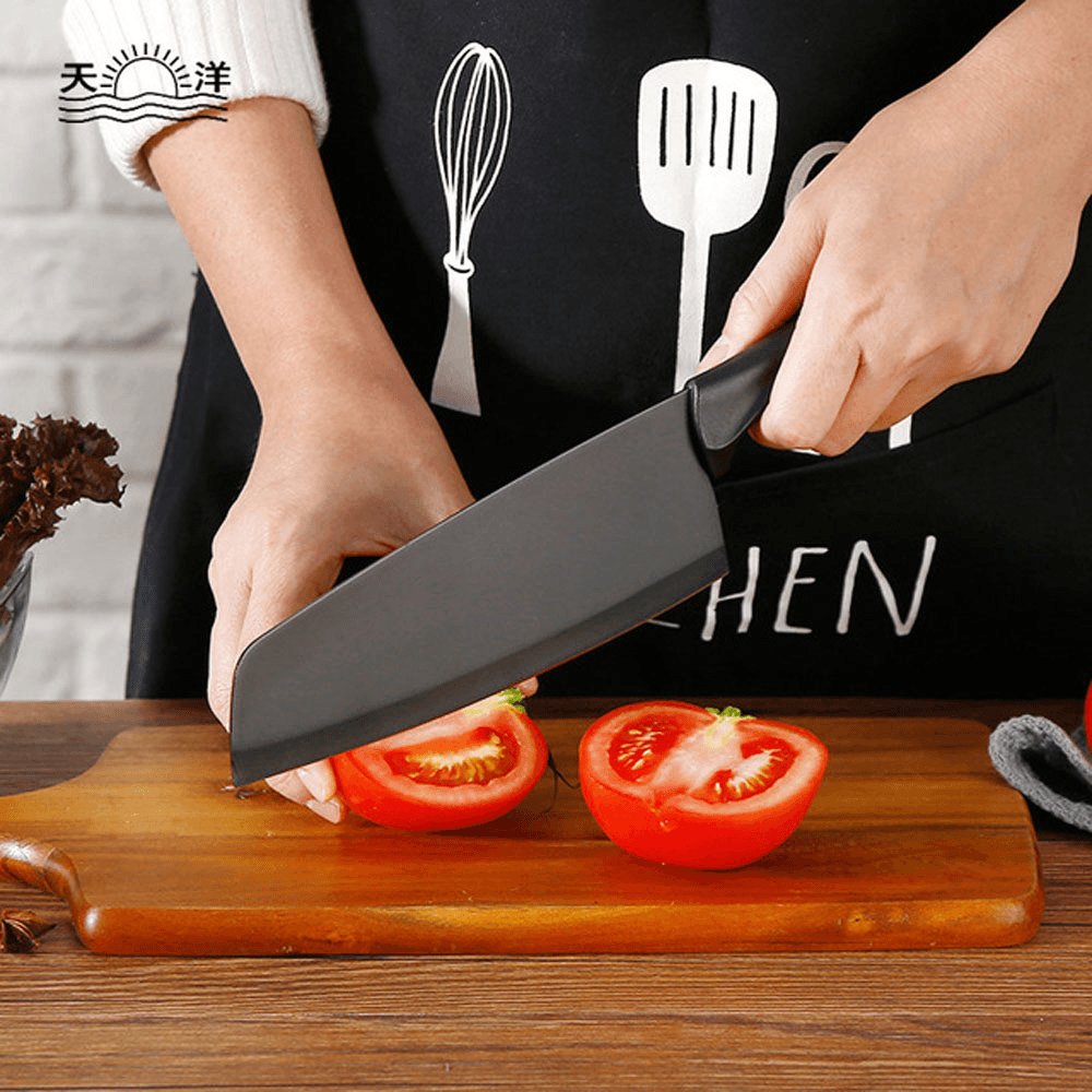 3PCS Black Stainless Steel Kitchen Knife Coating Non-Stick Sharp Blade Chef Knife Set Light Weight Handle Kitchen Knife Gift MRSLM