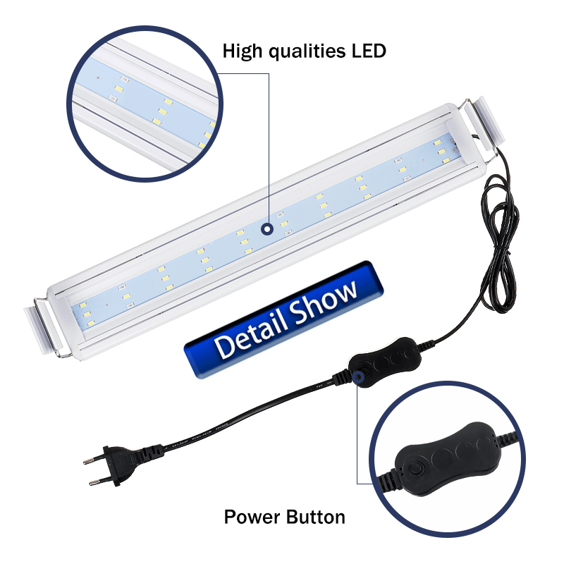 Aquarium Fish Tank EU Plug LED Light Over-Head Blue+White Lamp Plants Moon Lighting MRSLM