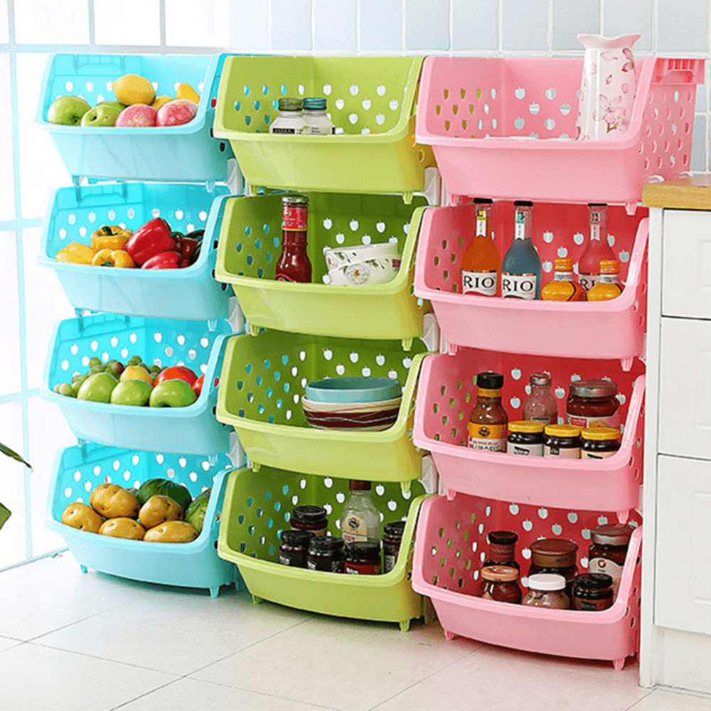 4 Tiers Plastic Stacked Storage Basket Fruit Vegetables Holders Shelf Rack Store for Kitchen Tools MRSLM