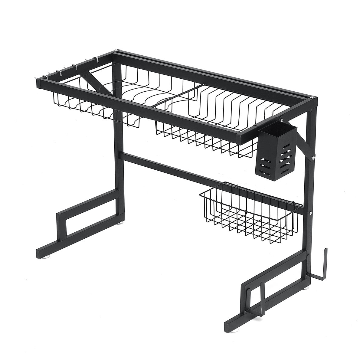 2 Tier Dish Drainer over Double Sink Drying Rack Draining Tray Fruit Plate Bowl Kitchen Storage Rack dylinoshop