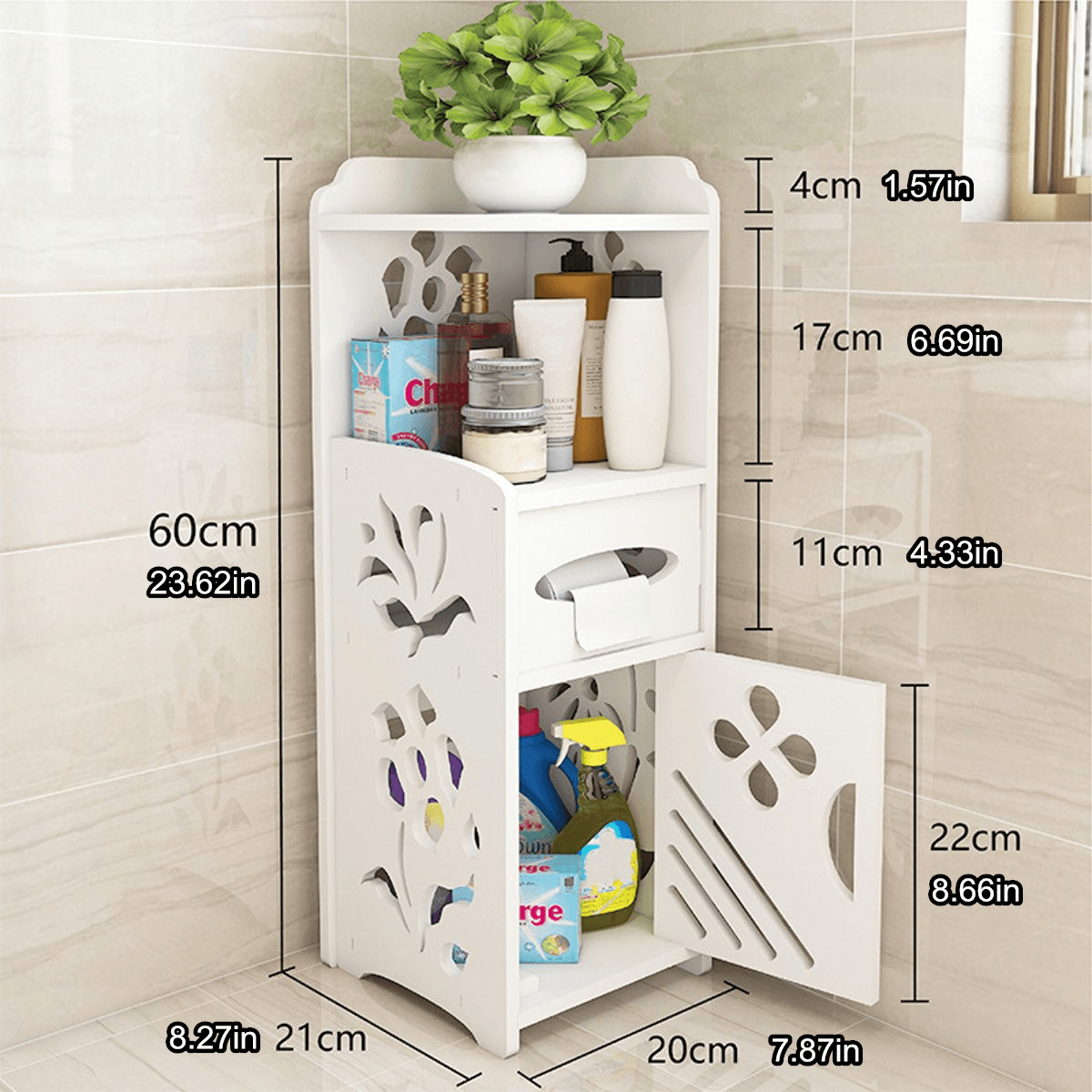 Bathroom Storage Cabinet Floor Standing Washbasin Shower Corner Shelf Waterproof MRSLM